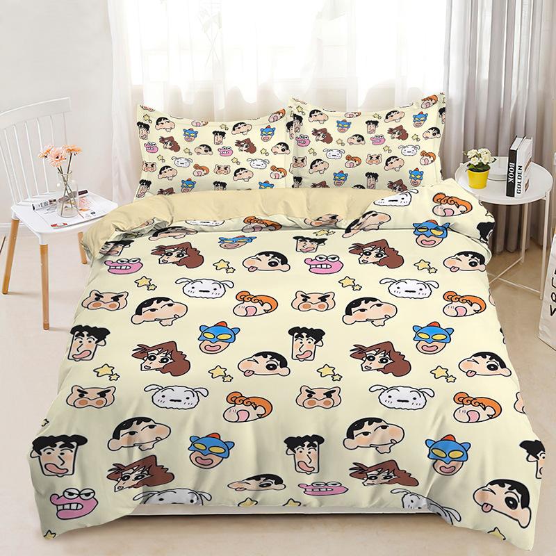 Japanischer Anime Crayon Shin-chan Steppdecke Bettbezug Kissenbezug 3D-Druck Shin-chan Bettwäscheset Bettdeckenbezug für Kinder und Jungen Teenager 100x135cm-2pcs von Joom DACH