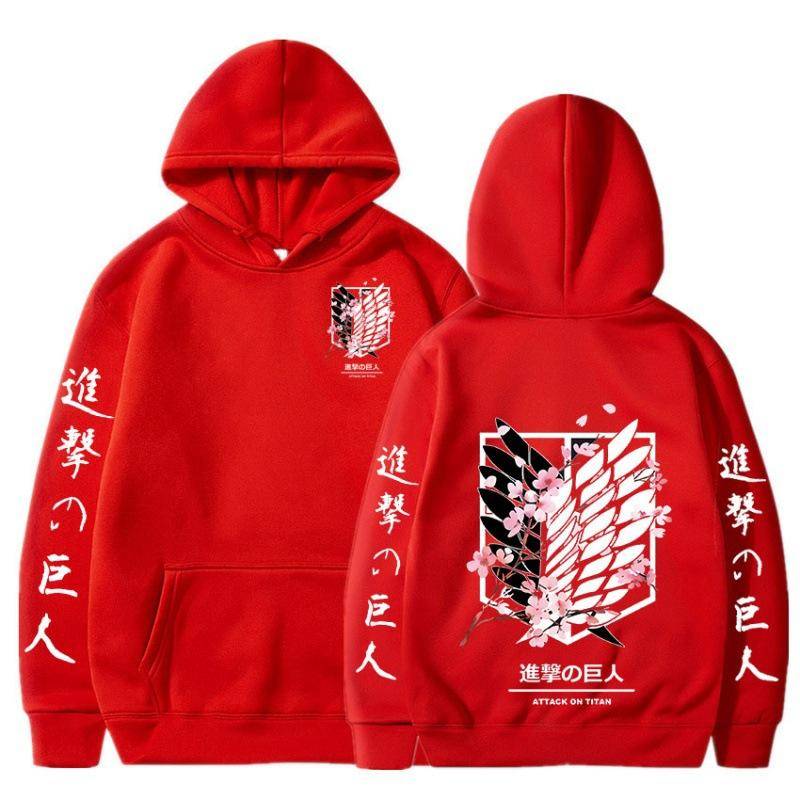 Japanischer Anime-Kapuzenpullover im Angriff auf Titan-Stil mit Grafikdruck, Harajuku, Streetwear, Unisex, Streetwear L rot von Joom DACH