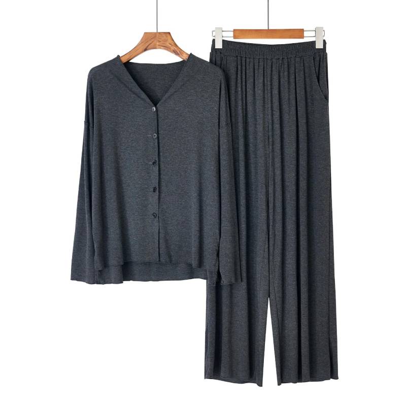 Japanischer Baumwoll-Pyjama-Anzug im neuen Stil für Damen, Frühlings- und Herbst-Strickjacke, einfarbig, langärmelige Hose, Home-Service-Anzug One Size von Joom DACH