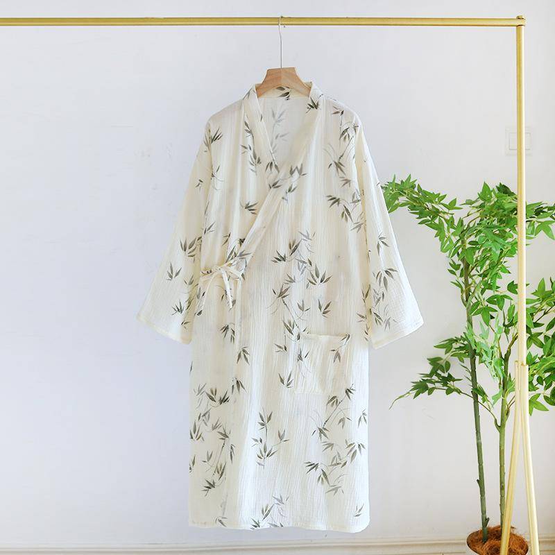 Japanischer Kimono Frühling/Sommer Damen Bademantel 100% Baumwolle Pyjama Bedruckter einfacher Kimono Bademantel Dünne Heimkleidung Damen M von Joom DACH