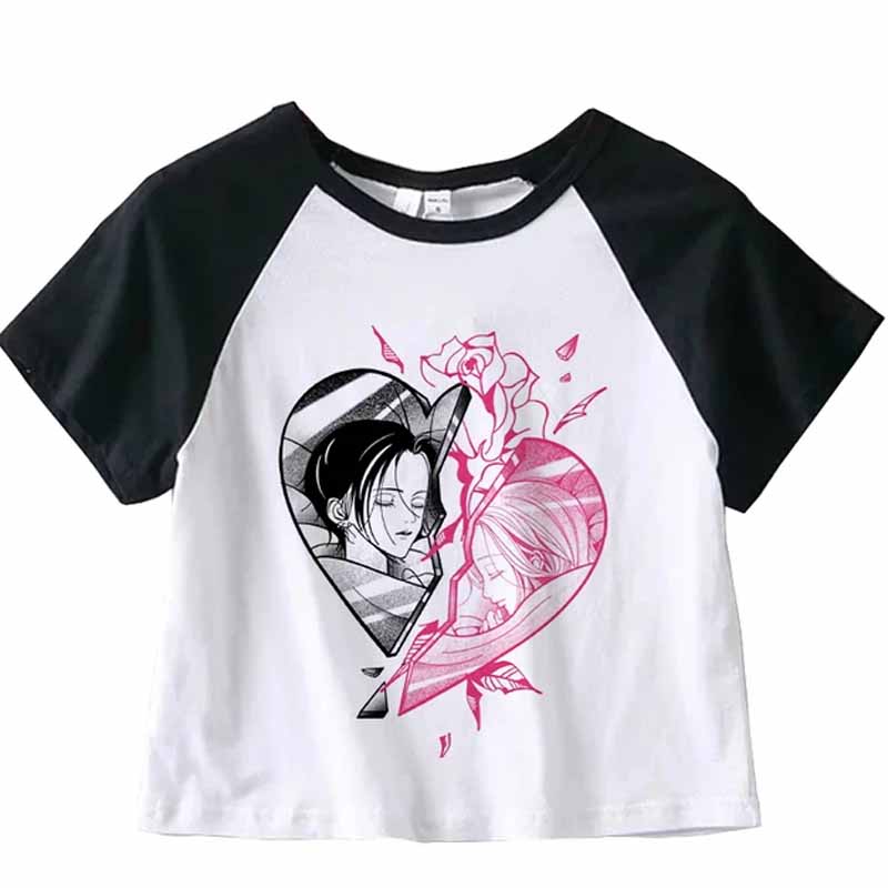 Japanisches Anime Sommer Crop Top T-Shirt Lässiges Harajuku T-Shirt Top Damen Herz Grafik Tees Anime T-Shirt Schwarz Kurze Ärmel M von Joom DACH