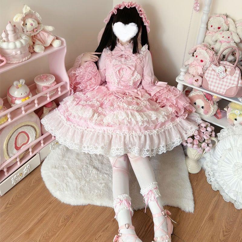 Japanisches Gothic Lolita Kleid Damen Kawaii Schleife Bär Spitzenkleid Langarm Prinzessin Kleid Halloween Kostüm Geschenk für Mädchen S von Joom DACH