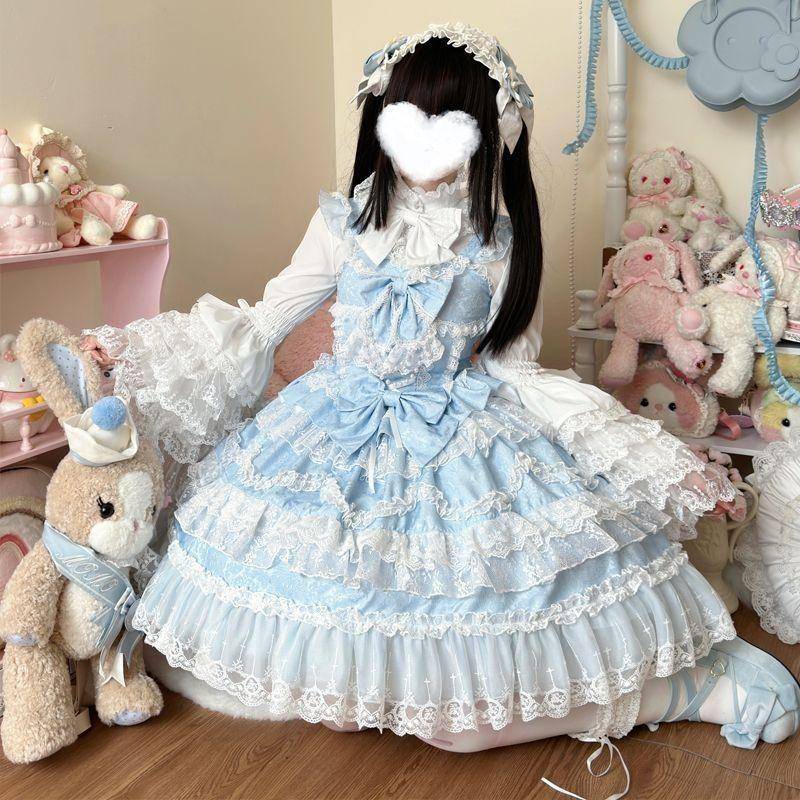 Japanisches Gothic Lolita Kleid Damen Kawaii Schleife Bär Spitzenkleid Langarm Prinzessin Kleid Halloween Kostüm Geschenk für Mädchen S von Joom DACH