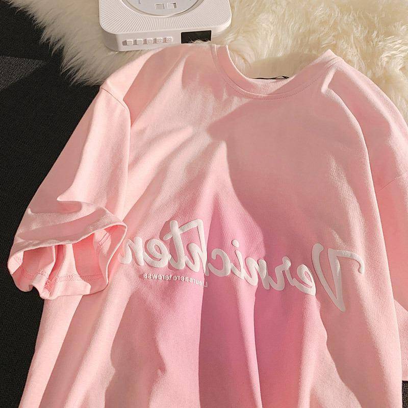 Japanisches Soft Girl Niedliches Kurzarm-T-Shirt, Lockerer Koreanischer Stil für Trendbewusste Schülerinnen Extra Extra Large rosa von Joom DACH