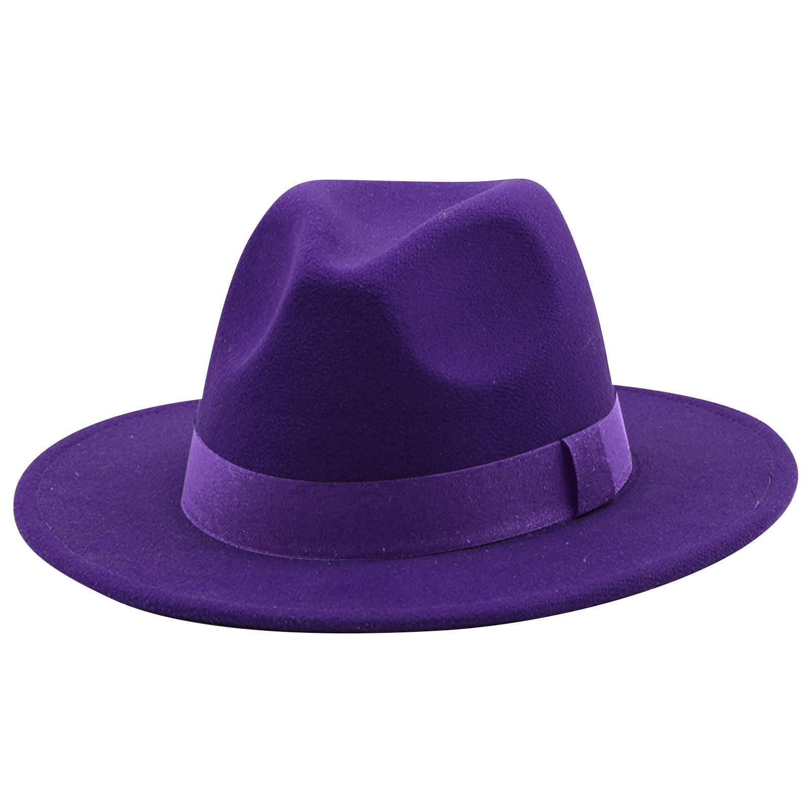 Jazzhut, Zylinder, 3 Nieten-Accessoires, einfarbiger Zylinder, breite Wollmütze für Herren und Damen, Retro groß One Size violett von Joom DACH