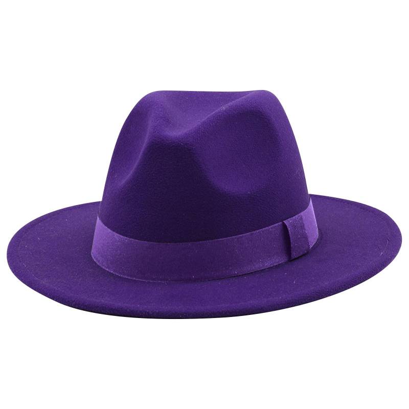 Jazzhut, Zylinder, 3 Nieten-Accessoires, einfarbiger Zylinder, breite Wollmütze für Herren und Damen, Retro groß One Size violett von Joom DACH