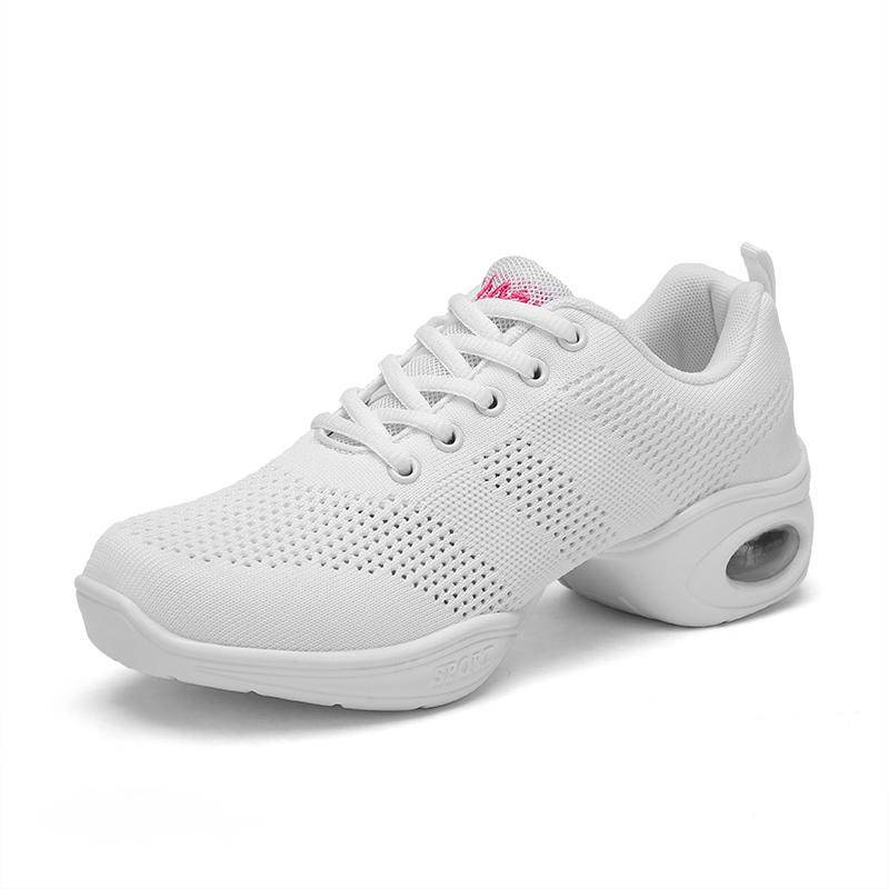 Jazzschuhe Damen Zumba Schuhe Jazz Tanzschuhe Tanzsneaker Modern Mesh Geteilte Sohle Schnürschuhe Luftpolsterschuhe Sportliche Fitness Wanderschuhe Gr. 34-41 40 weiß von Joom DACH