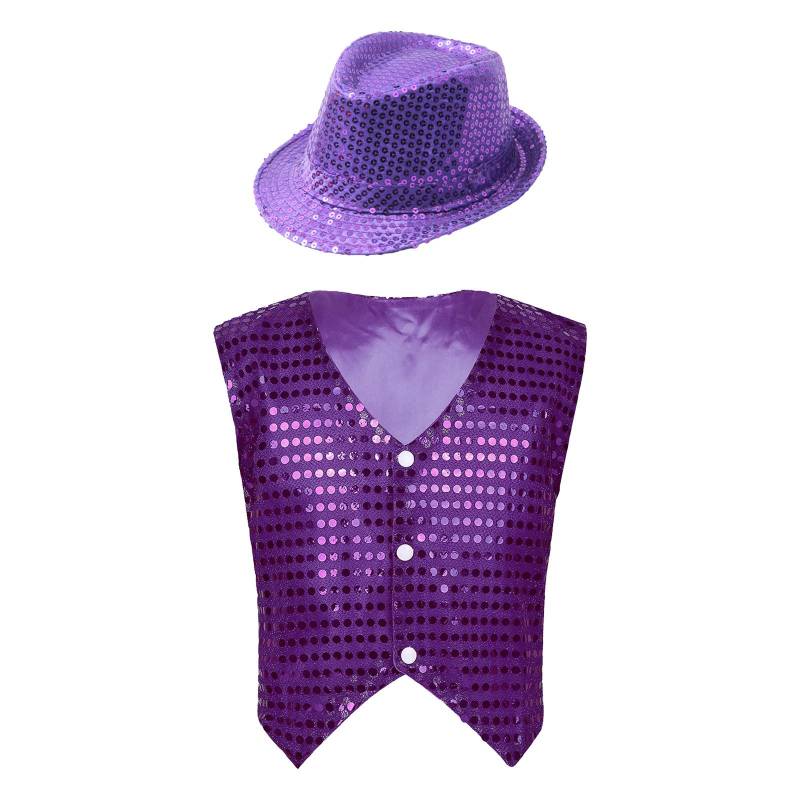Jazztanzweste für Jungen mit glitzernden Pailletten und passendem Hut 14-15 Years violett von Joom DACH