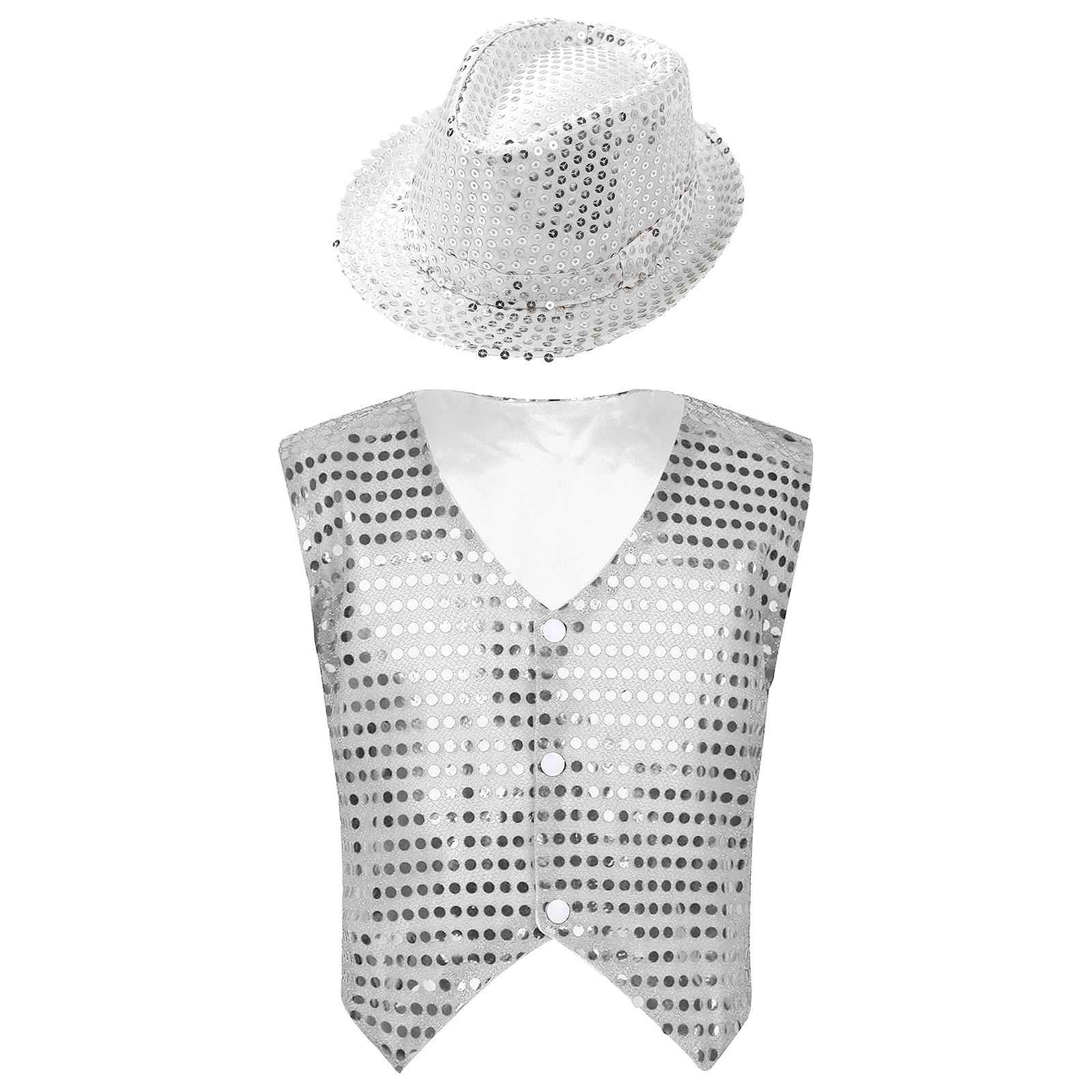 Jazztanzweste für Jungen mit glitzernden Pailletten und passendem Hut 5-6 Years weiß von Joom DACH