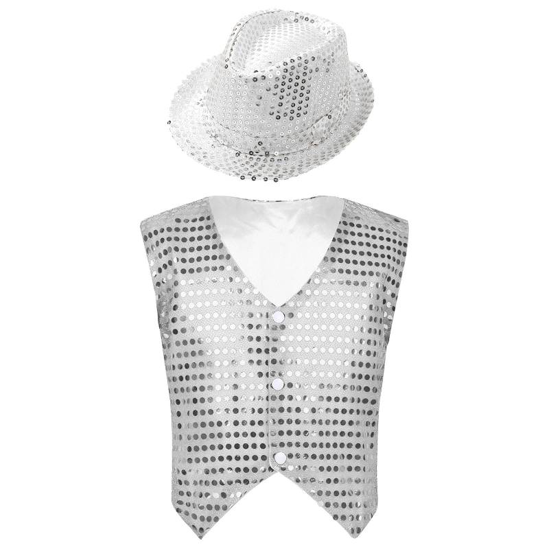 Jazztanzweste für Jungen mit glitzernden Pailletten und passendem Hut 5-6 Years weiß von Joom DACH