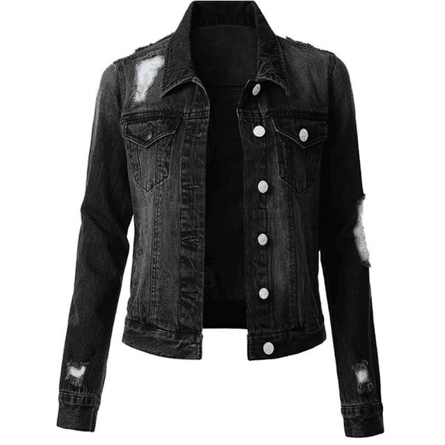 Jean Jacke Frauen Denim Jacken Herbst Herbst Denim Jacke Frauen Frühling Mantel Weibliche Damen Kleidung Schwarz Blau XL schwarz von Joom DACH