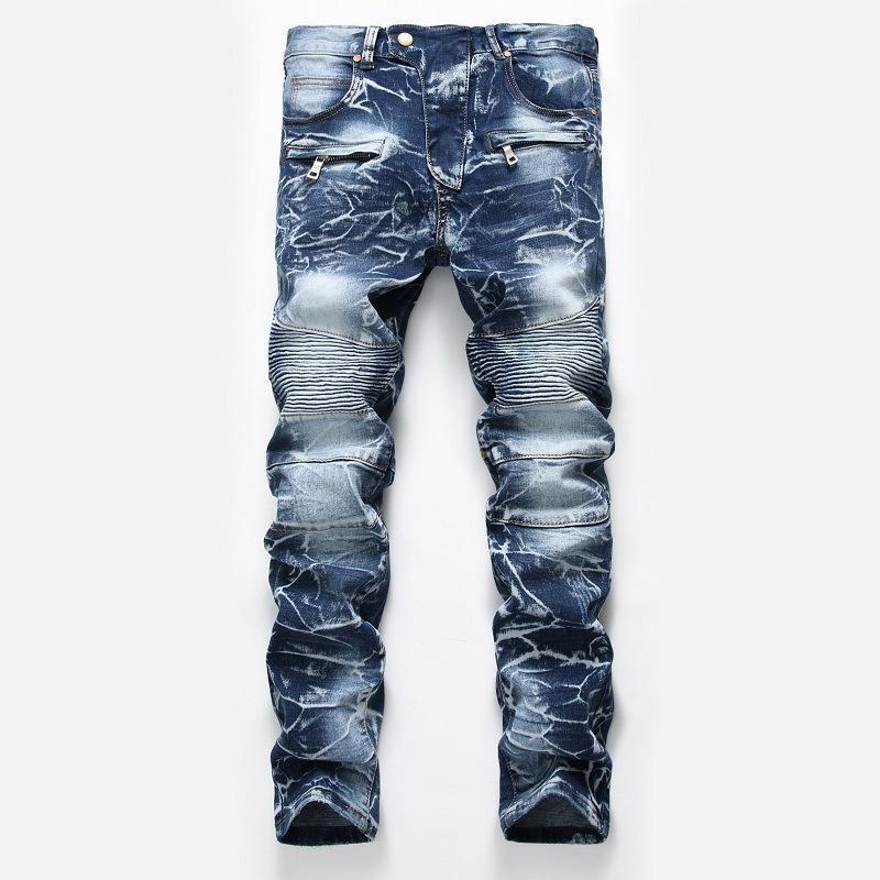 Jeans Herren Nostalgische Lokomotive Jeans Gerade Röhre Mode Herren Persönlichkeit Hosen 31 blau von Joom DACH