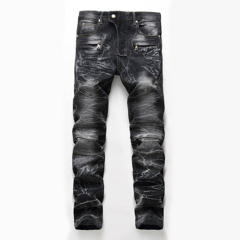 Jeans Herren Nostalgische Lokomotive Jeans Gerade Röhre Mode Herren Persönlichkeit Hosen 34 schwarz von Joom DACH