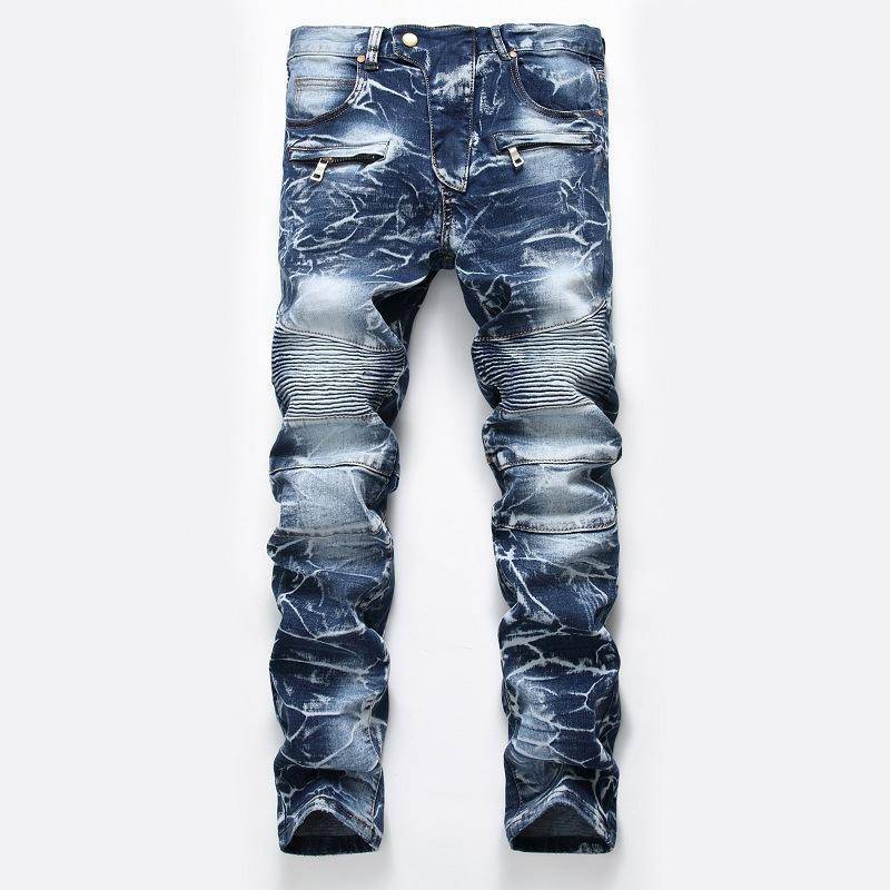 Jeans Herren Nostalgische Lokomotive Jeans Gerade Röhre Mode Herren Persönlichkeit Hosen 38 blau von Joom DACH