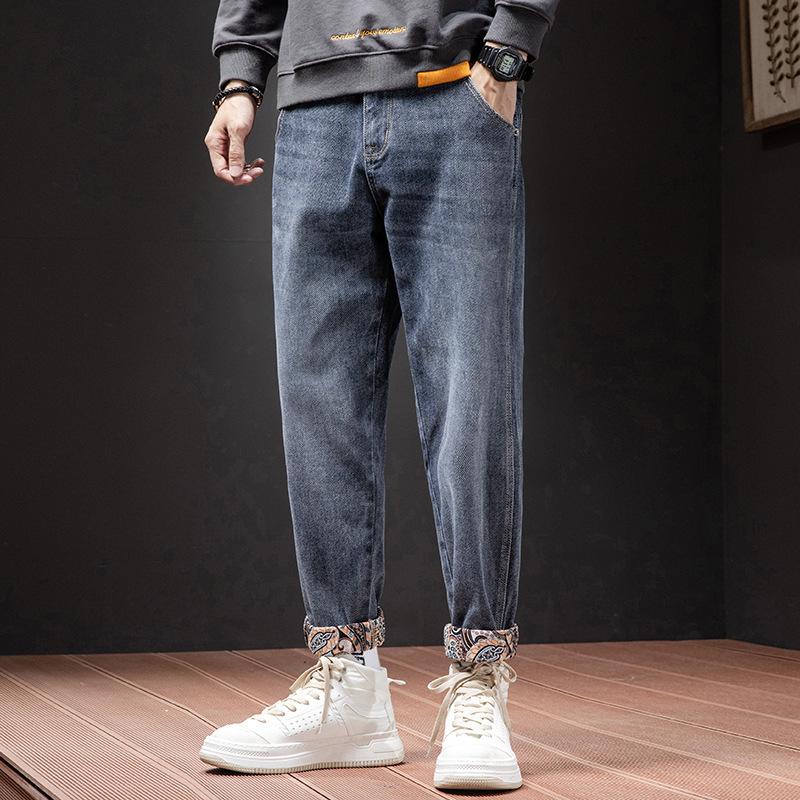 Jeans Herren Straight Loose Herbst und Winter gerollte Pops Hosen Jungen Trend High-End Freizeithosen Frühling 32 von Joom DACH