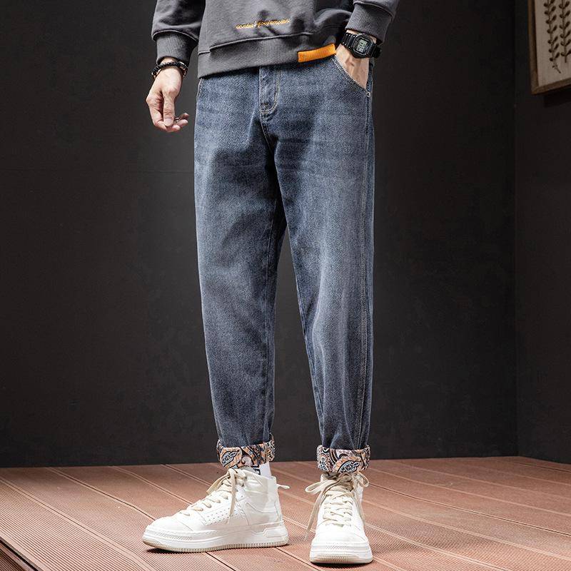 Jeans Herren Straight Loose Herbst und Winter gerollte Pops Hosen Jungen Trend High-End Freizeithosen Frühling 32 von Joom DACH