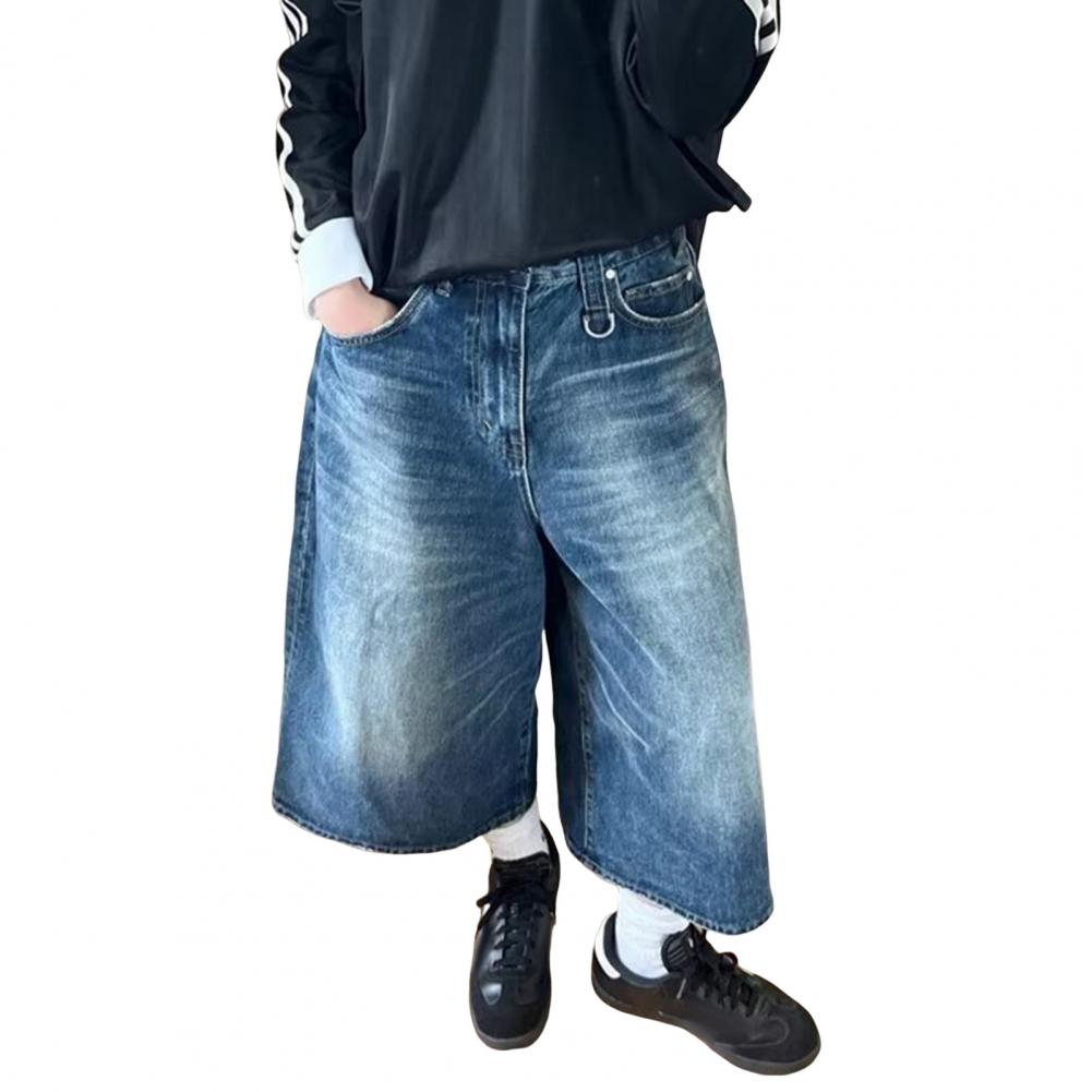 Jeans-Shorts für Herren und Damen, mittelhoher Schnitt, Knopfleiste, Reißverschluss, weites Bein, dünne verwaschene Jeanshose, Retro-Shorts in Volltonfarbe S blau von Joom DACH