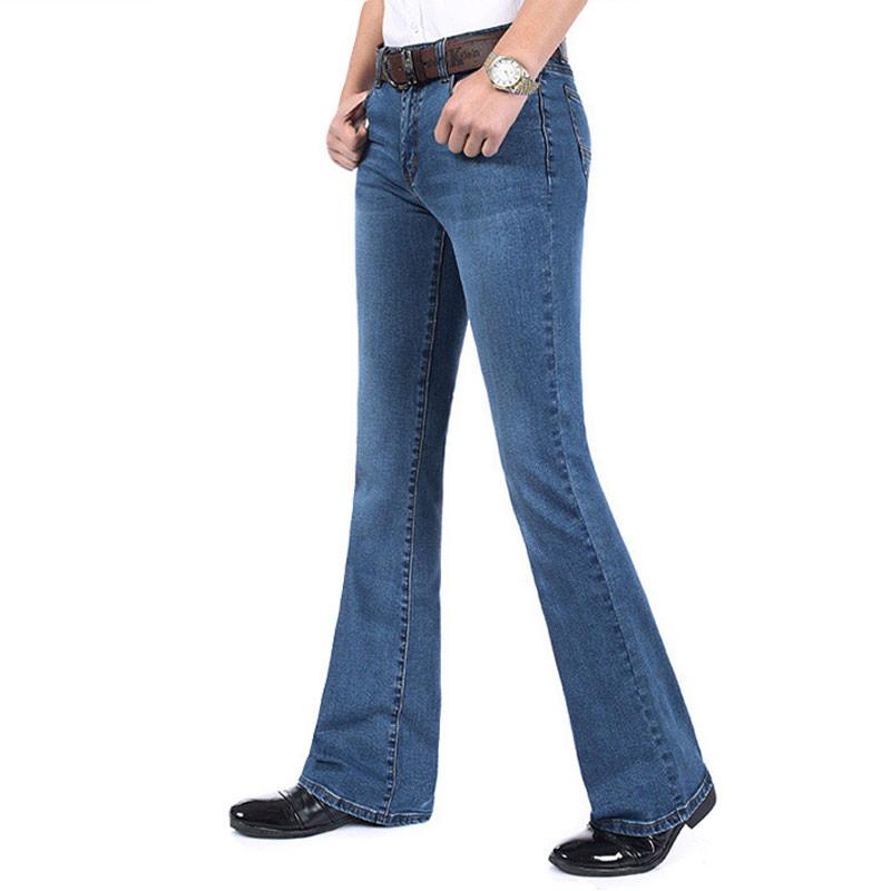 Jeans für Herren: Neue, mittelhohe Stretch-Schlagjeans, Herren-Schlaghosen, klassische Designer-Schlagjeans, Größe 26–40 33 blau von Joom DACH