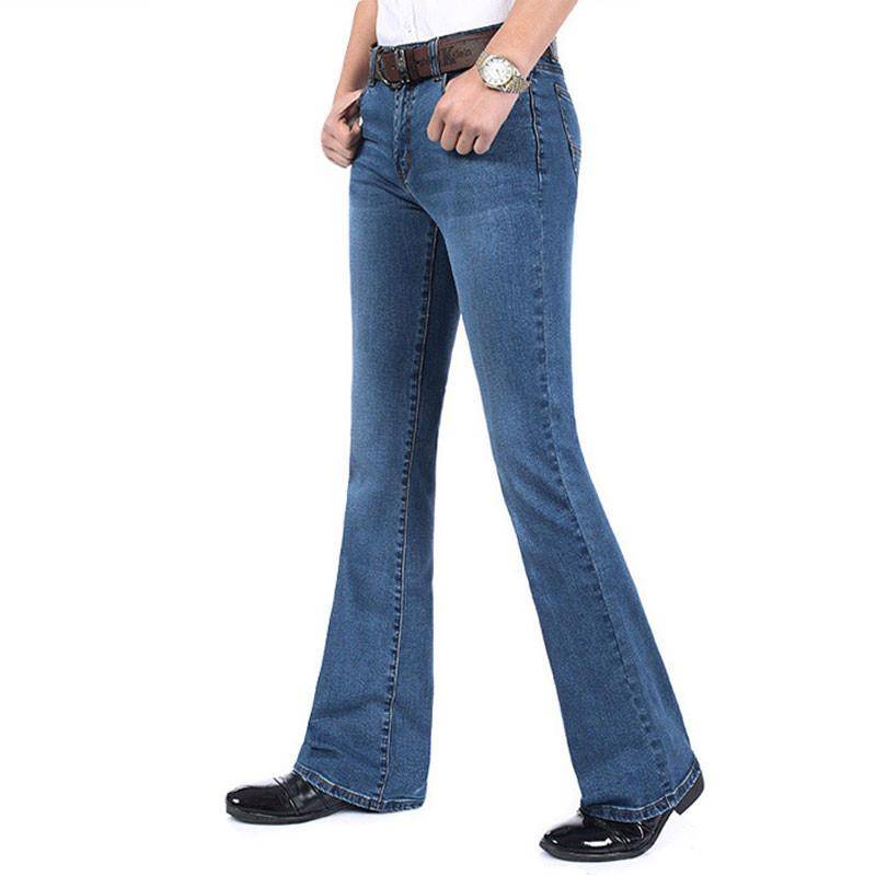 Jeans für Herren: Neue, mittelhohe Stretch-Schlagjeans, Herren-Schlaghosen, klassische Designer-Schlagjeans, Größe 26–40 33 blau von Joom DACH