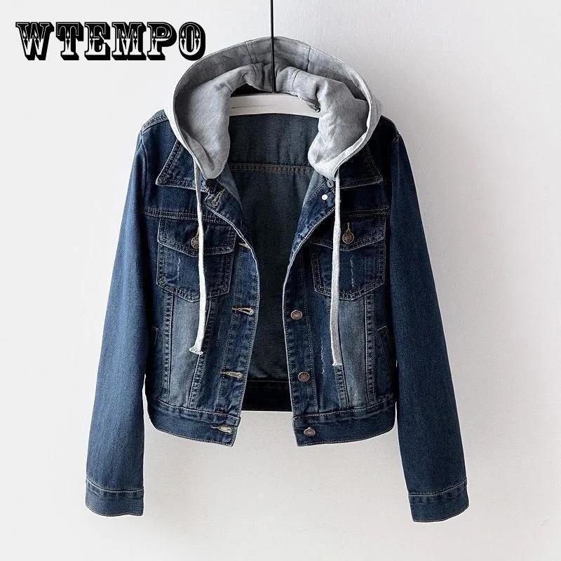 Jeansjacke Damen Herbst und Winter Mit Kapuze Freizeitjacke Student Kurzes Oberteil XXXL von Joom DACH