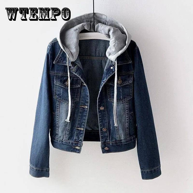 Jeansjacke Damen Herbst und Winter Mit Kapuze Freizeitjacke Student Kurzes Oberteil XXXL von Joom DACH