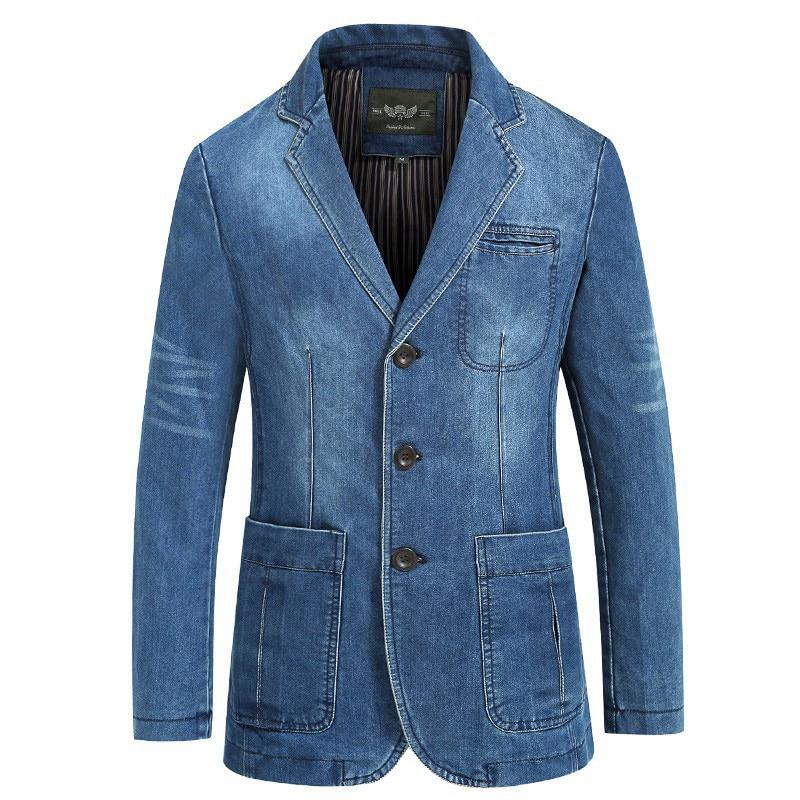 Jeansjacke Herren Blazer Jacke Slim Fit Militärjacke Einreihiger Jeansmantel mit Umlegekragen XXXXL blau von Joom DACH