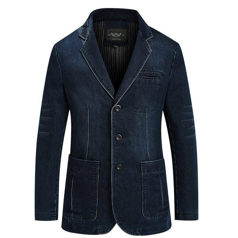 Jeansjacke Herren Blazer Jacke Slim Fit Militärjacke Einreihiger Jeansmantel mit Umlegekragen XXXXL dunkelblaue von Joom DACH