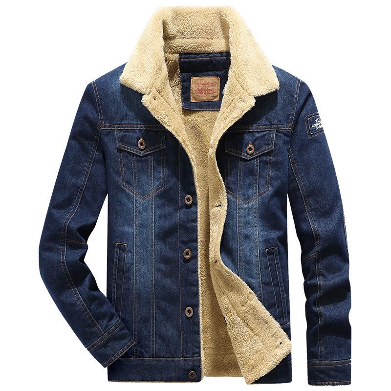 Jeansjacke Herren Neue Baumwollgepolsterte Casual Vielseitige Lockere Große Samtverdickte Jacke Herren 7XL dunkelblaue von Joom DACH
