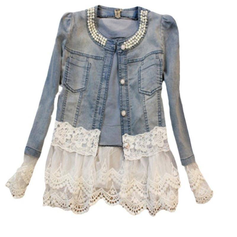 Jeansjacke Mode Perlen Dünn Spleißen Denim Kleidung Frauen 5XL von Joom DACH