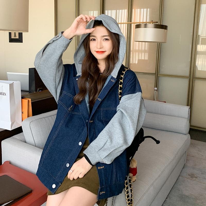 Jeansjacke mit Kapuze für Damen, Frühling und Herbst, lockeres Oberteil im koreanischen Stil für Petites XL von Joom DACH