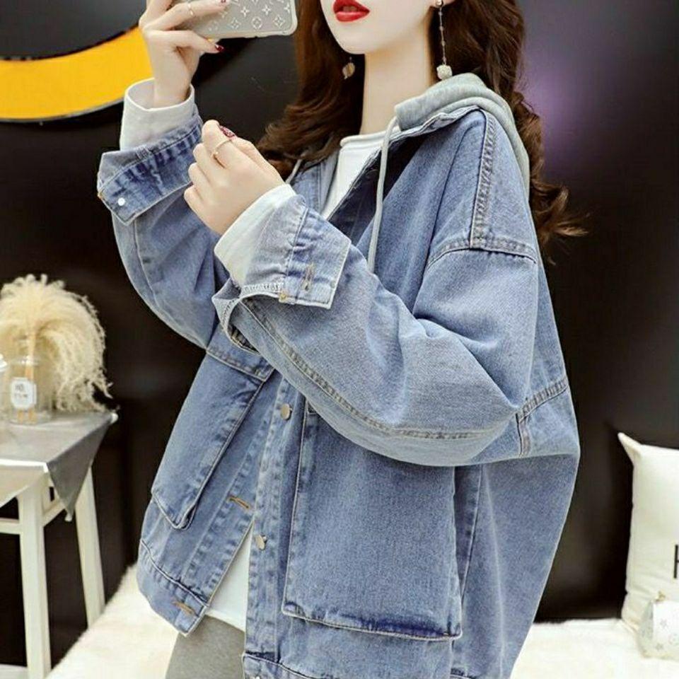 Jeansjacke mit Kapuze für Damen im koreanischen Stil, locker, neue Mode, vielseitiges Retro-Oberteil XL blau von Joom DACH