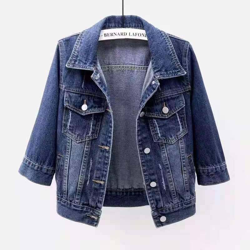 Jeansjacke mit geteilten Ärmeln für Damen im Frühling und Herbst, schlankes und vielseitiges Cardigan-Oberteil 5XL von Joom DACH