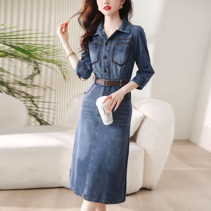 Jeanskleid für Damen, kleiner neuer Sommerstil, großer, taillenbetonter, schmaler Rock in Fettgröße L von Joom DACH