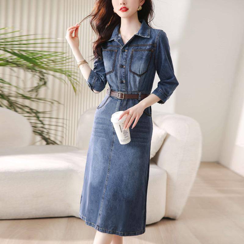 Jeanskleid für Damen, kleiner neuer Sommerstil, großer, taillenbetonter, schmaler Rock in Fettgröße L von Joom DACH