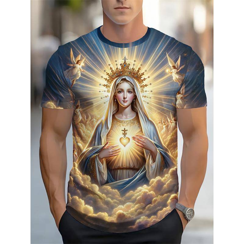 Jesus Christus Muster T-Shirt für Männer Heilige Mutter und Sohn 3D Druck T-Shirts Sommer Locker Kurzarm T-Shirts O-Ausschnitt Tops Streetwear M von Joom DACH