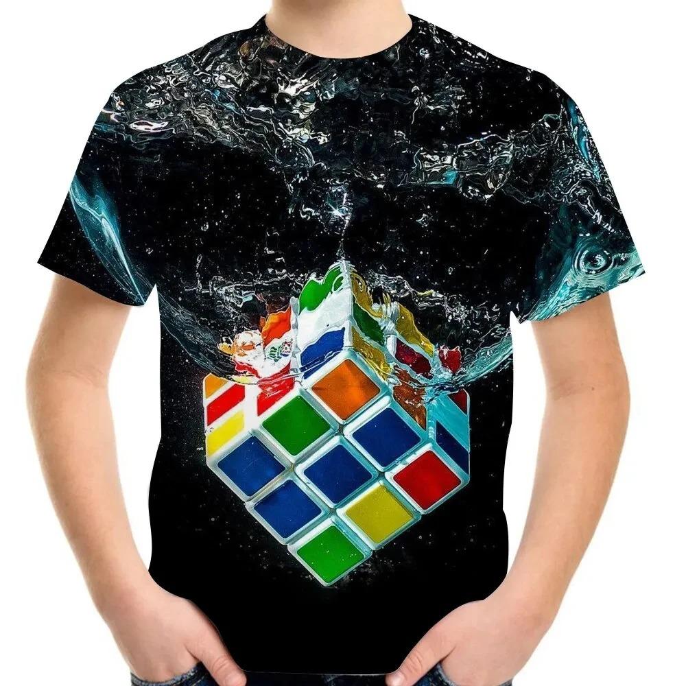 Jigsaw Cube 3D-Druck T-Shirt Mode Zauberwürfel Muster T-Shirt Sommer Jungen Mädchen T-Shirts Streetwear Tops Kinderkleidung 130 von Joom DACH