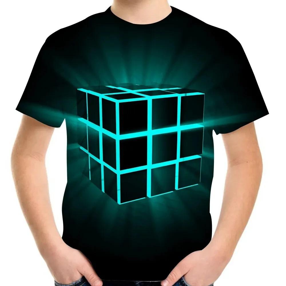 Jigsaw Cube 3D-Druck T-Shirt Mode Zauberwürfel Muster T-Shirt Sommer Jungen Mädchen T-Shirts Streetwear Tops Kinderkleidung 130 von Joom DACH