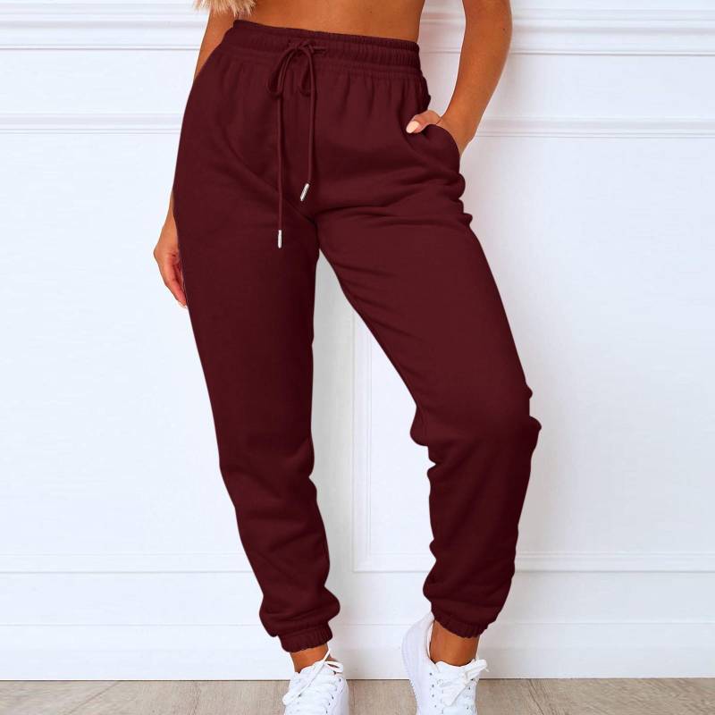 Jogginghose Damen Fleece Jogginghose Sporthose Casual Fashion Loose Schwarz Rot Einfarbig Damen Hose Tasche Lang M von Joom DACH
