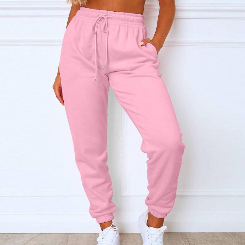Jogginghose Damen Fleece Jogginghose Sporthose Casual Fashion Loose Schwarz Rot Einfarbig Damen Hose Tasche Lang XL von Joom DACH