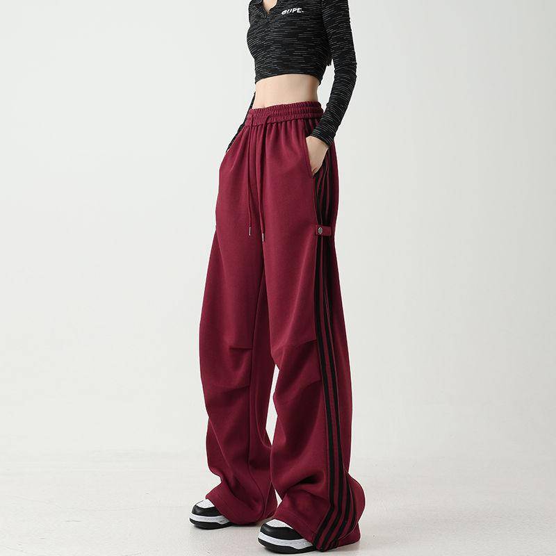 Jogginghose Seitlich Gestreifte Sporthose Joggers Damen Grau Hose Weiblich Lose Beiläufige Koreanische Streetwear Hip Hop XXL rot von Joom DACH
