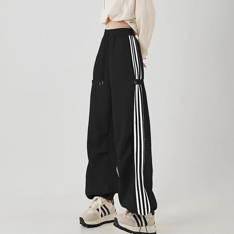 Jogginghose Seitlich Gestreifte Sporthose Joggers Damen Grau Hose Weiblich Lose Beiläufige Koreanische Streetwear Hip Hop XXL schwarz von Joom DACH
