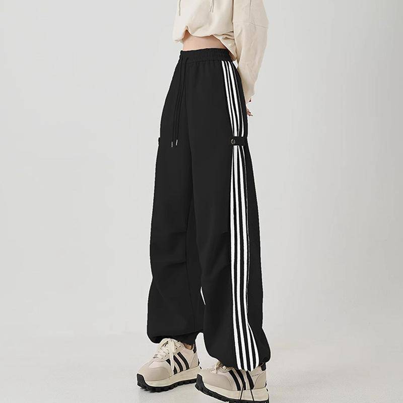 Jogginghose Seitlich Gestreifte Sporthose Joggers Damen Grau Hose Weiblich Lose Beiläufige Koreanische Streetwear Hip Hop XXL schwarz von Joom DACH