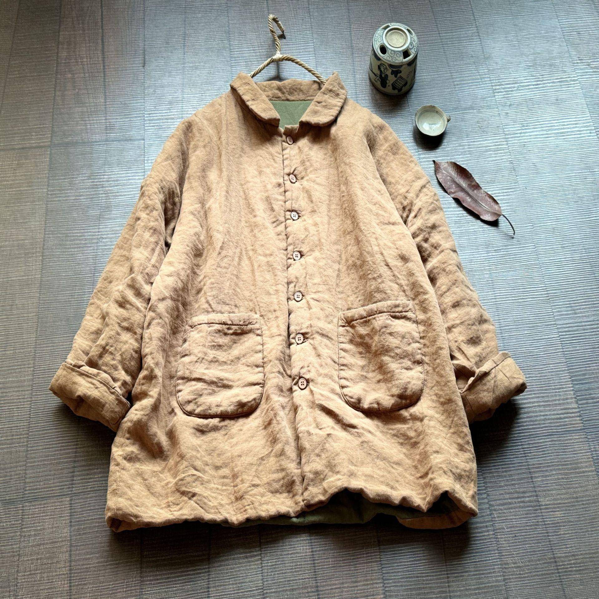 Johnature Damen Chinesischer Stil Winter Knöpfe Taschen Mäntel Langarm Umlegekragen Einfarbig Damen One Size von Joom DACH