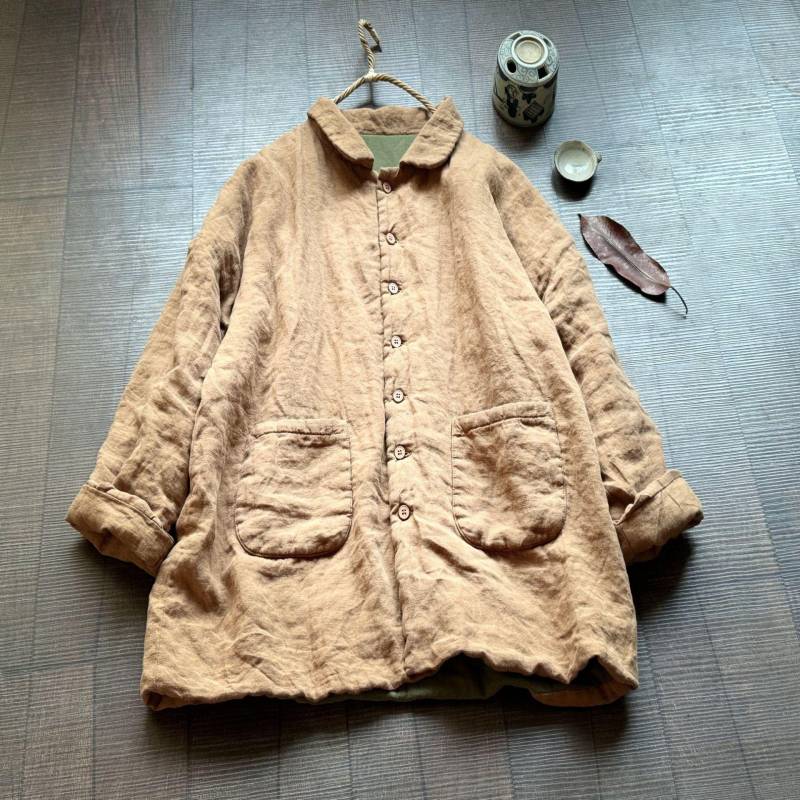 Johnature Damen Chinesischer Stil Winter Knöpfe Taschen Mäntel Langarm Umlegekragen Einfarbig Damen One Size von Joom DACH