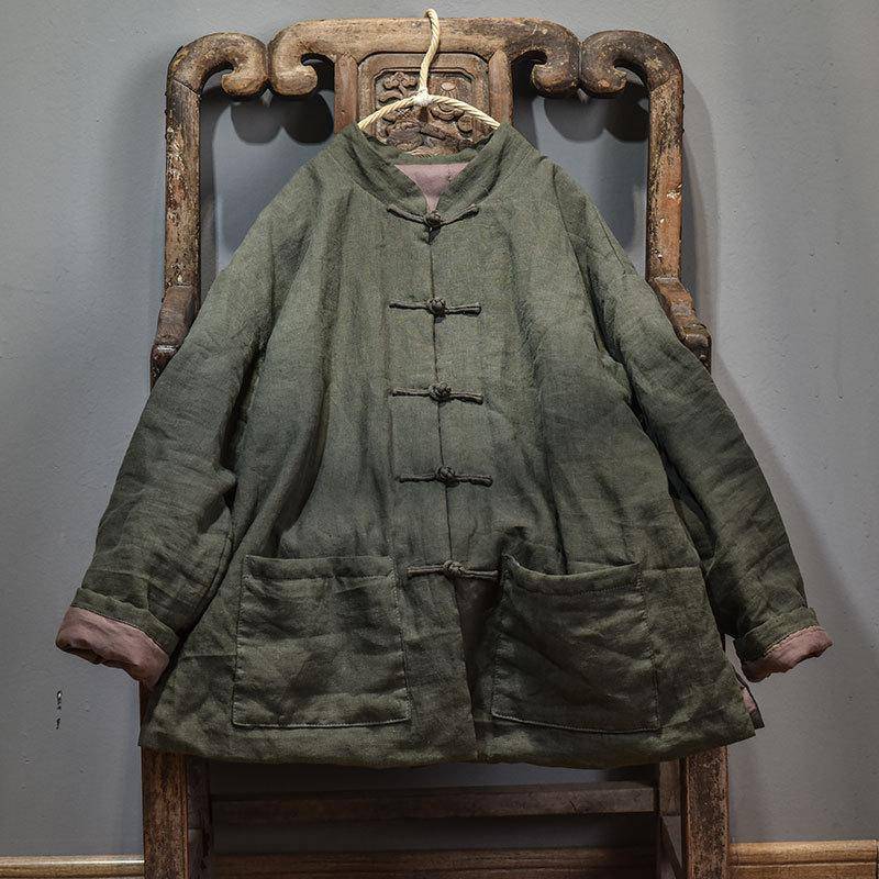 Johnature Damen Mäntel im chinesischen Stil mit Stehkragen und Knopfverschluss, einfarbig, mit Taschen, Herbst Winter Damen Parkas One Size armee grüne von Joom DACH