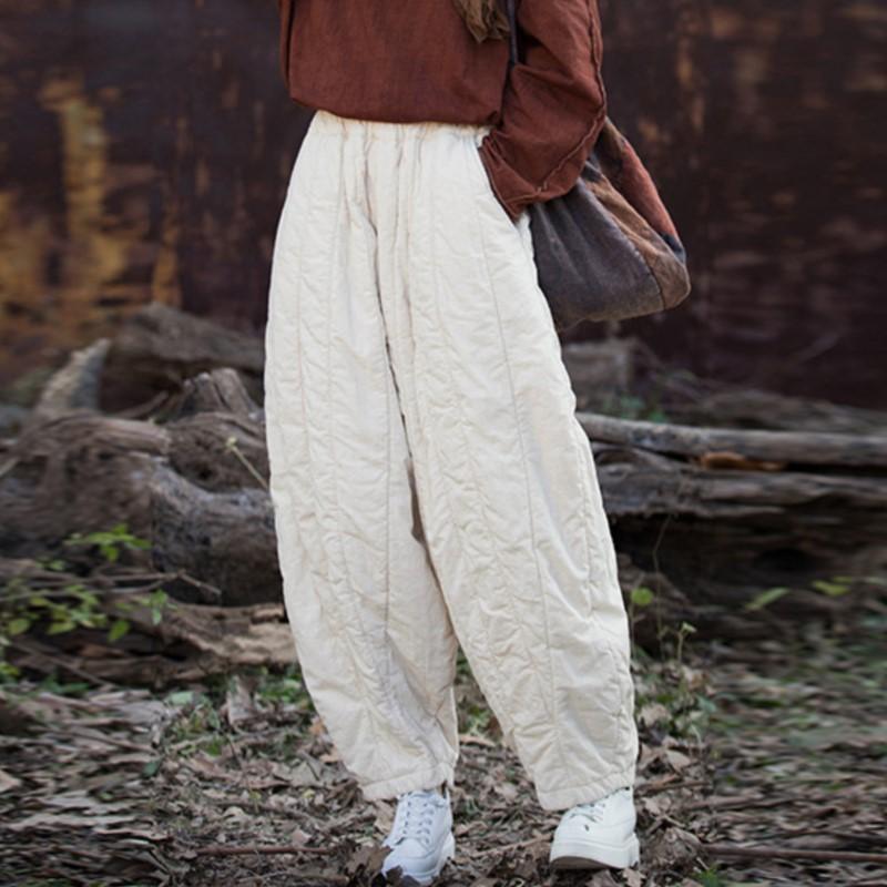 Johnature Damen Plus Baumwolle Warme Winter Pumphose Hose Lose Taschen Vintage Dicke Damen Lange Hose One Size beige von Joom DACH