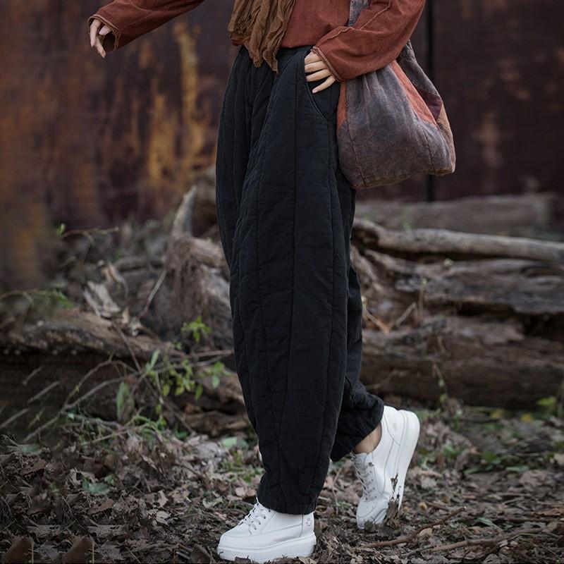 Johnature Damen Plus Baumwolle Warme Winter Pumphose Hose Lose Taschen Vintage Dicke Damen Lange Hose One Size schwarz von Joom DACH