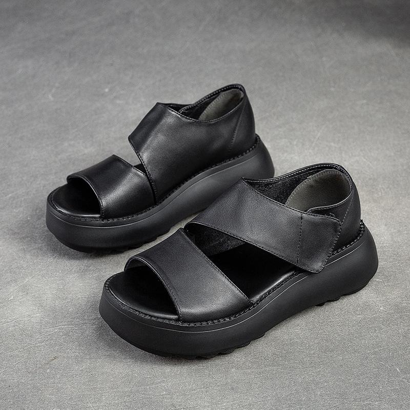 Johnature Damen-Sandalen, dicke Sohle, Peep-Toe, Plateauschuhe, echtes Leder, bequeme Vintage-Sandalen 38 schwarz Johnature Damen-Sandalen, dicke Sohle, Peep-Toe, Plateauschuhe, echtes Leder, bequeme Vintage-Sandalen 38 schwarz von Joom DACH