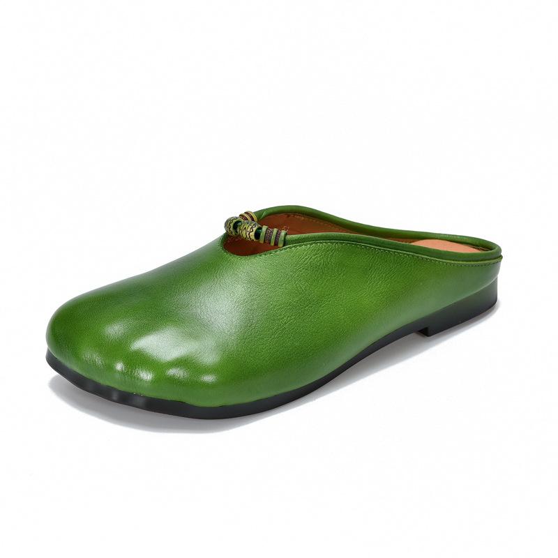 Johnature Damen Schuhe Echtes Leder Flache Slipper Runde Zehen Vielseitig Lässig Einfarbig Outdoor Pantoletten 37 grün von Joom DACH