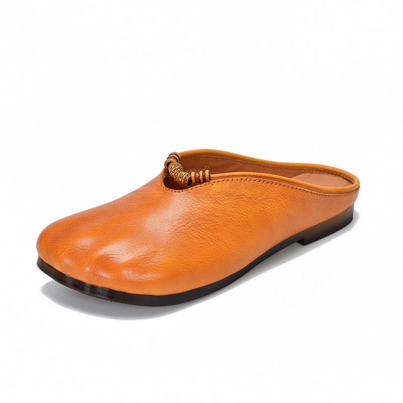 Johnature Damen Schuhe Echtes Leder Flache Slipper Runde Zehen Vielseitig Lässig Einfarbig Outdoor Pantoletten 40 gelb von Joom DACH